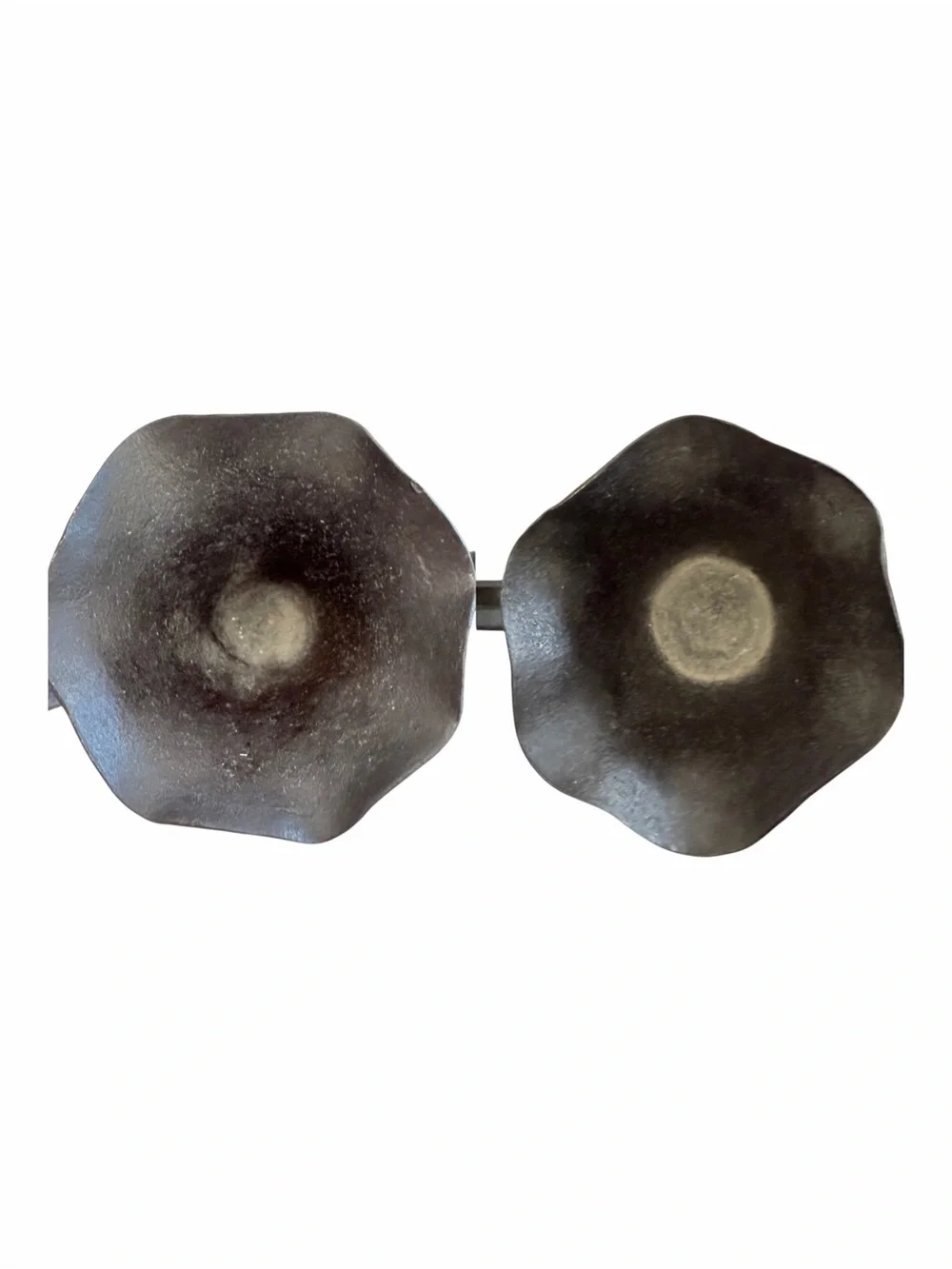 Vintage Hand Forged Iron Calla Lily Candlesticks Pair Brutalist Sculptural